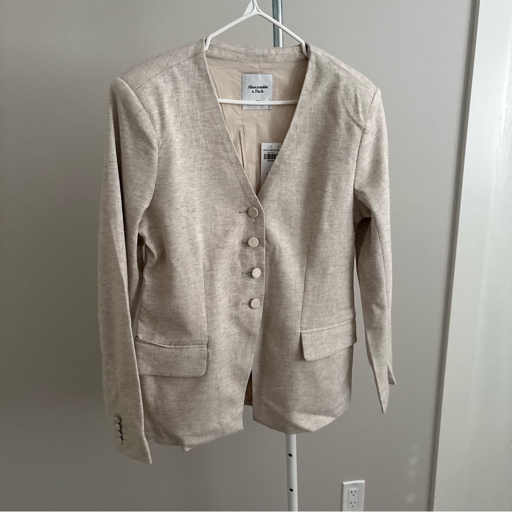 NWT Abercrombie & Fitch Beige Linen Women's Blazer - Medium
